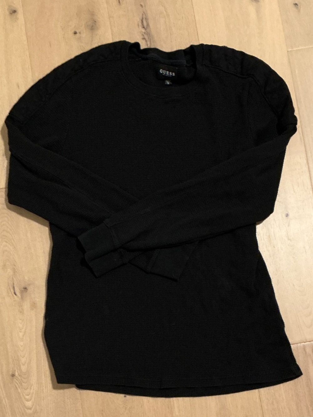 Guess Black Long Sleeve Waffle Knit Shirt